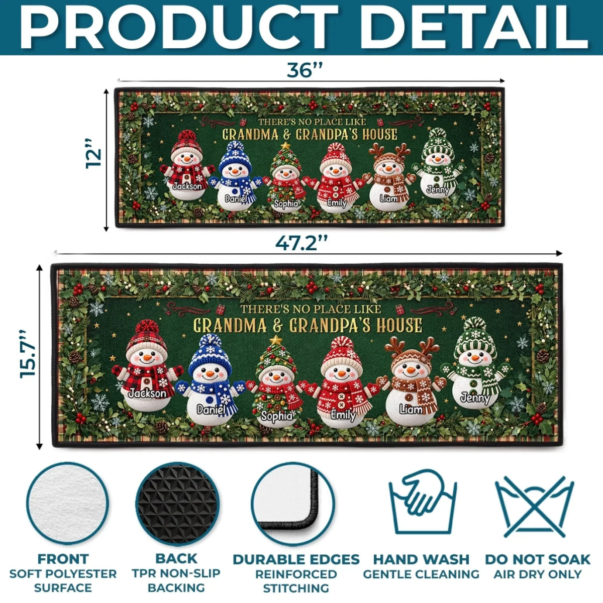 Custom Snowman Runner Rug - Personalized Christmas Birthday Gifts For Grandma, Grandpa - Making Memories Together