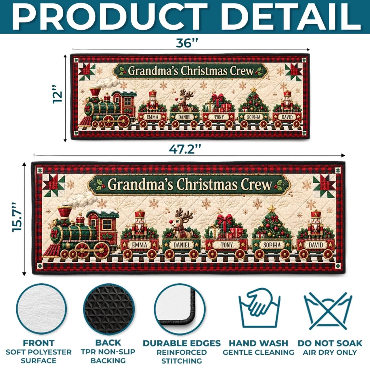 Custom Runner Rug - Personalized Christmas Birthday Gifts For Grandma, Grandpa - Festive Family Journey