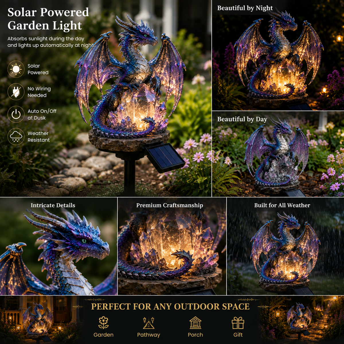 ๐ฅ Solar Dragon Crystal Garden Light โ Glowing Fantasy Yard Decor โ Turn Your Garden Into a Dragonโs Treasure Cave ๐โจ
