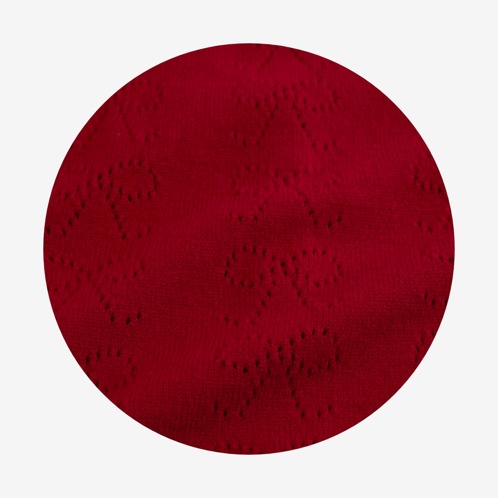 Crimson Red Pointelle Sweater Polo