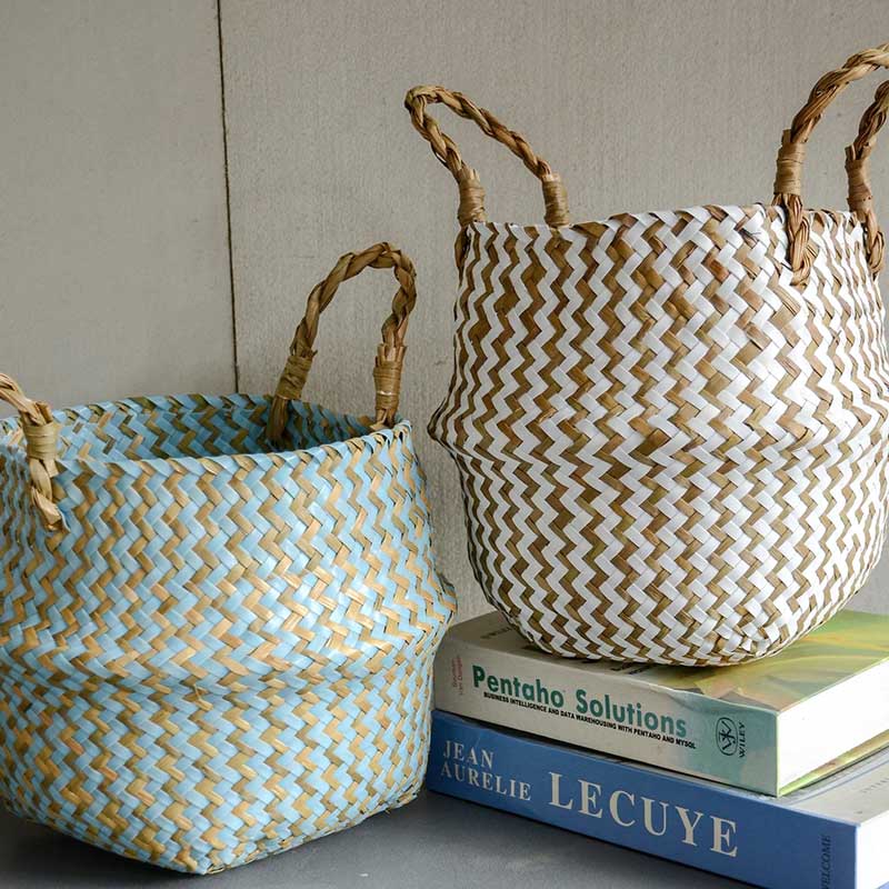Boho Woven Basket Set – Blue