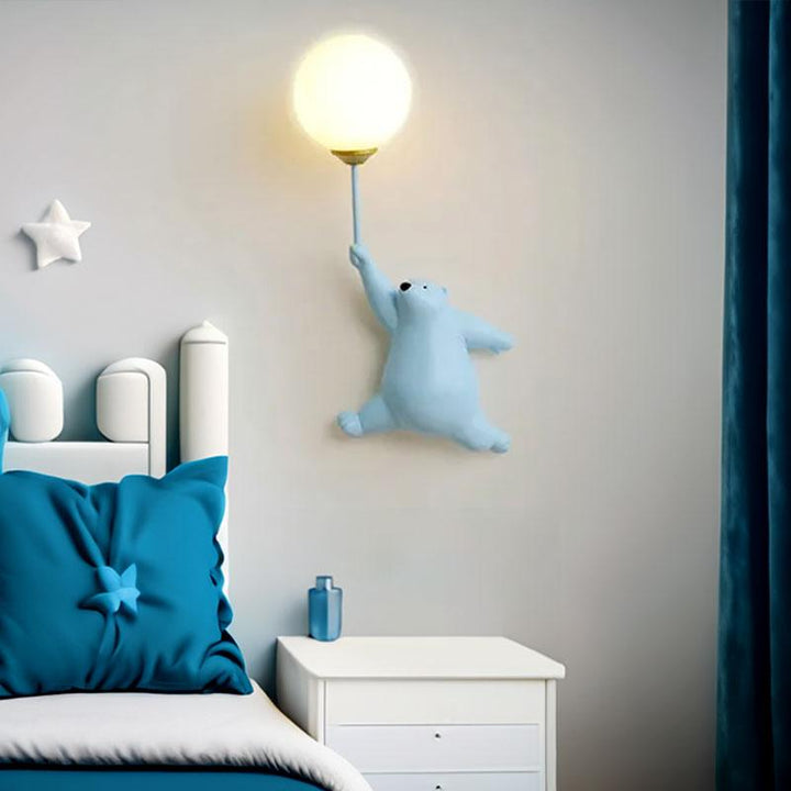 Teddy Bear Moon Blue Wall Lamp