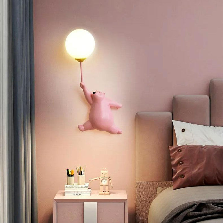Teddy Bear Moon Pink Wall Lamp
