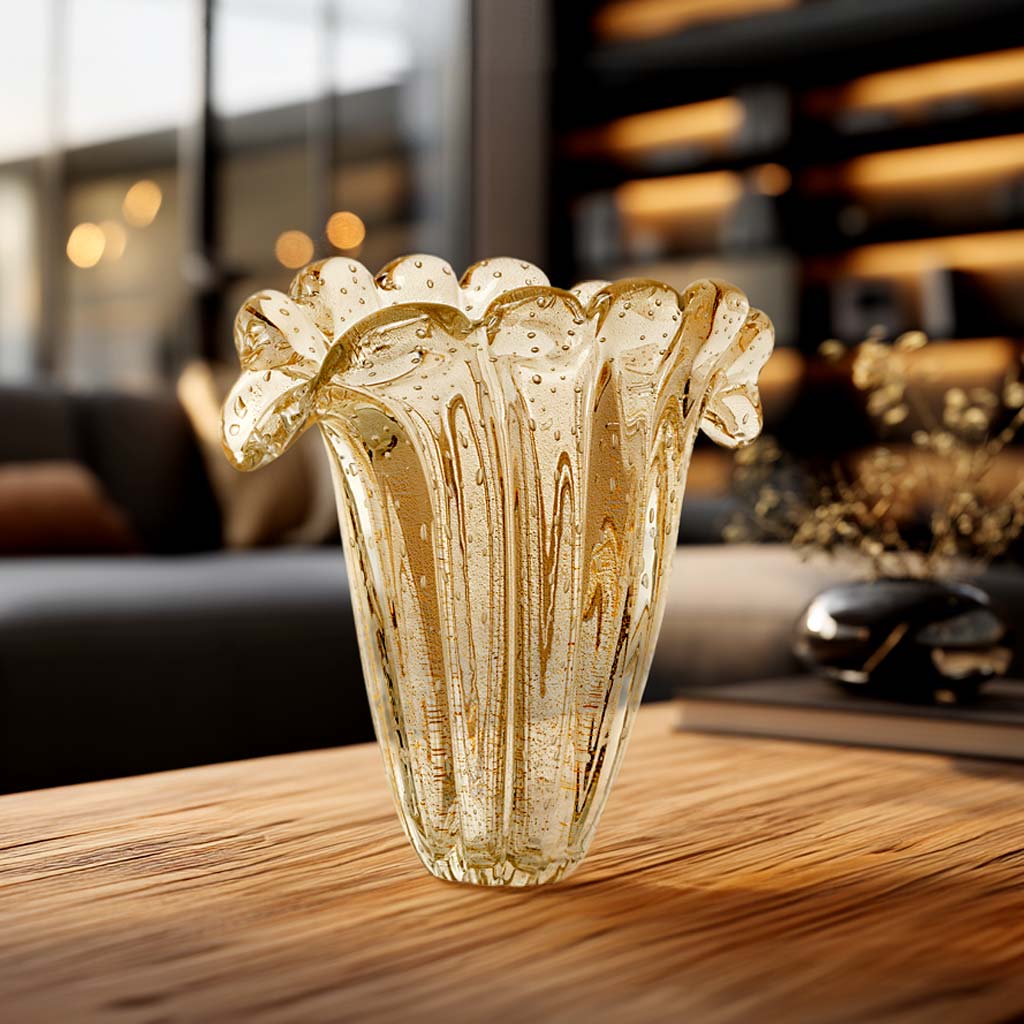 Firenze Murano Glass Vase – Clear with Ouro 24K — Murano Glass Decor (view 2)