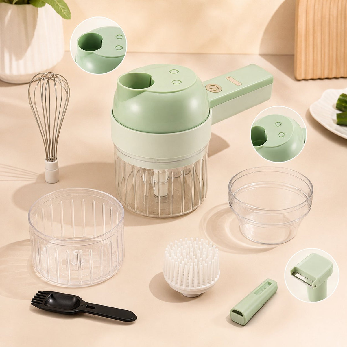 Wireless All-In-One Multi Kitchen Prep Tool Cordless Food Processor For Slicing, Mincing, Peeling & Whipping