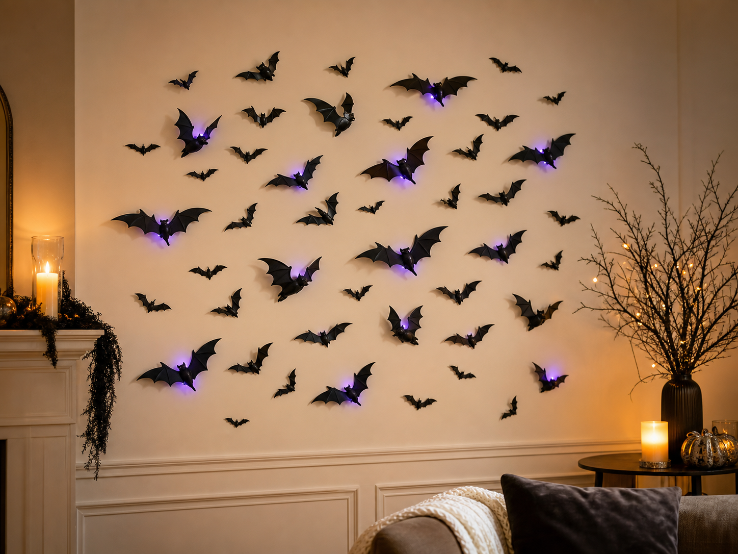 60-Piece 3D LED Halloween Bat Wall Decorations