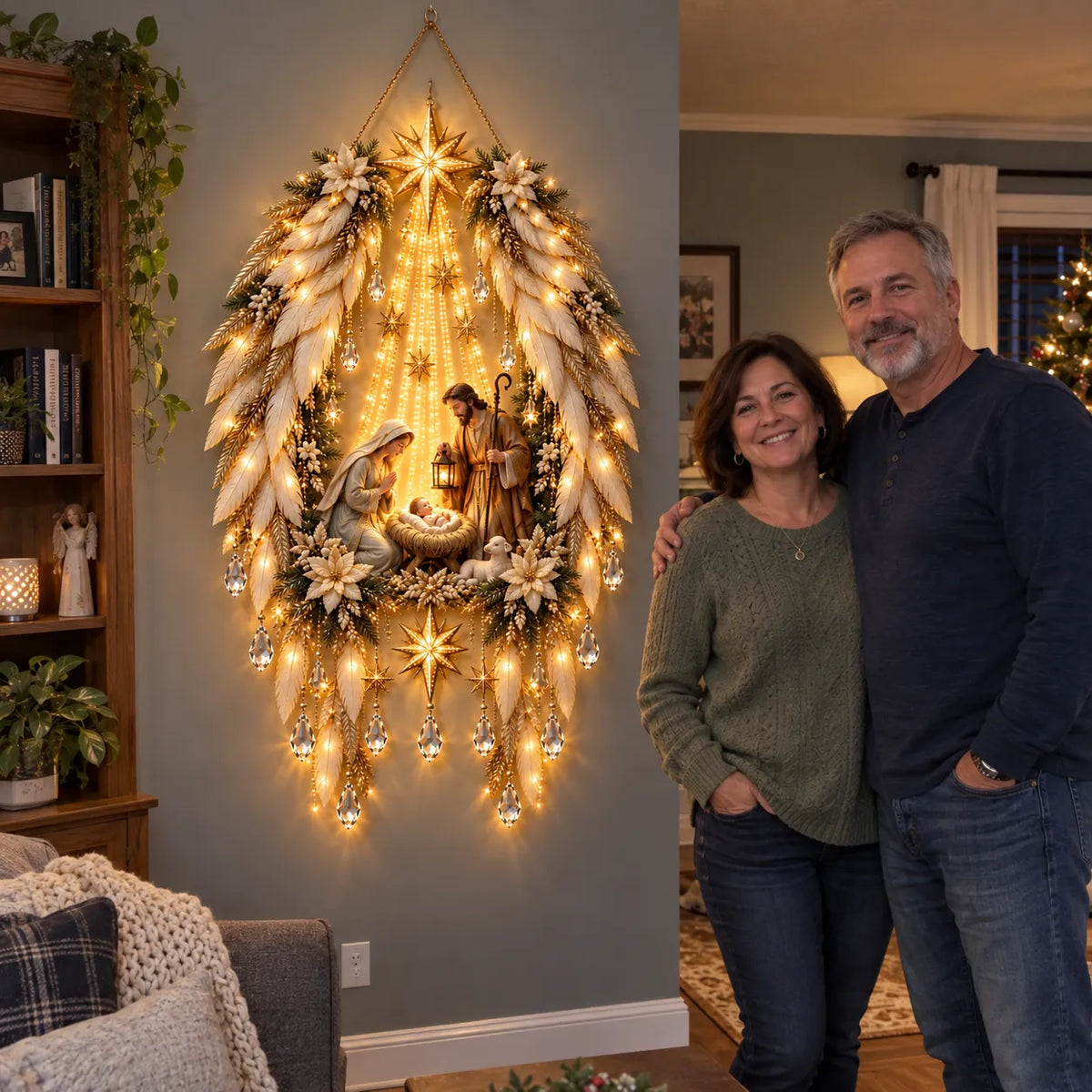 👼 3D Heavenly Angel Wings Nativity Light✨ – Lighted Christmas Wall Decor ✈️