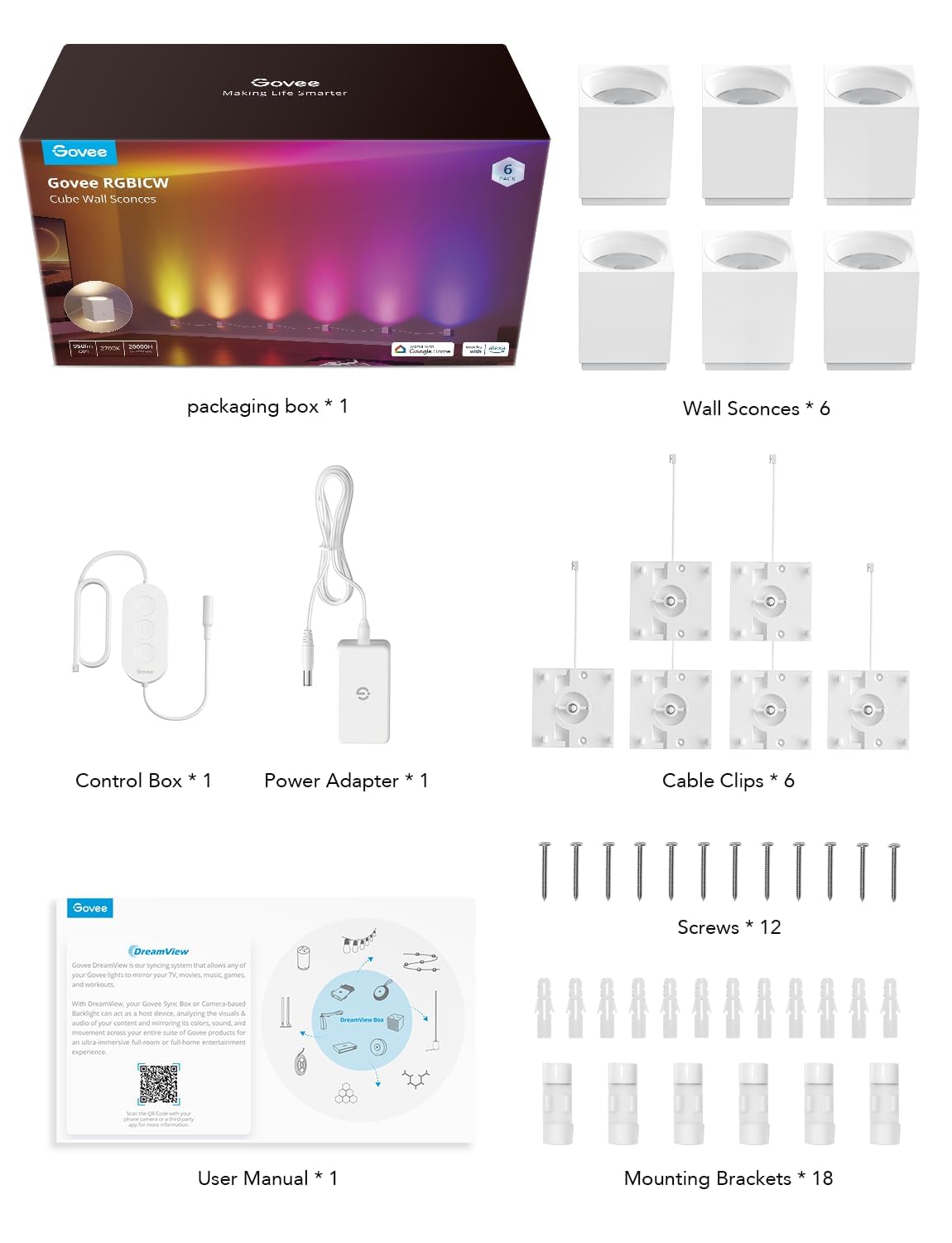 Refurbished Govee RGBIC Cube Wall Sconces