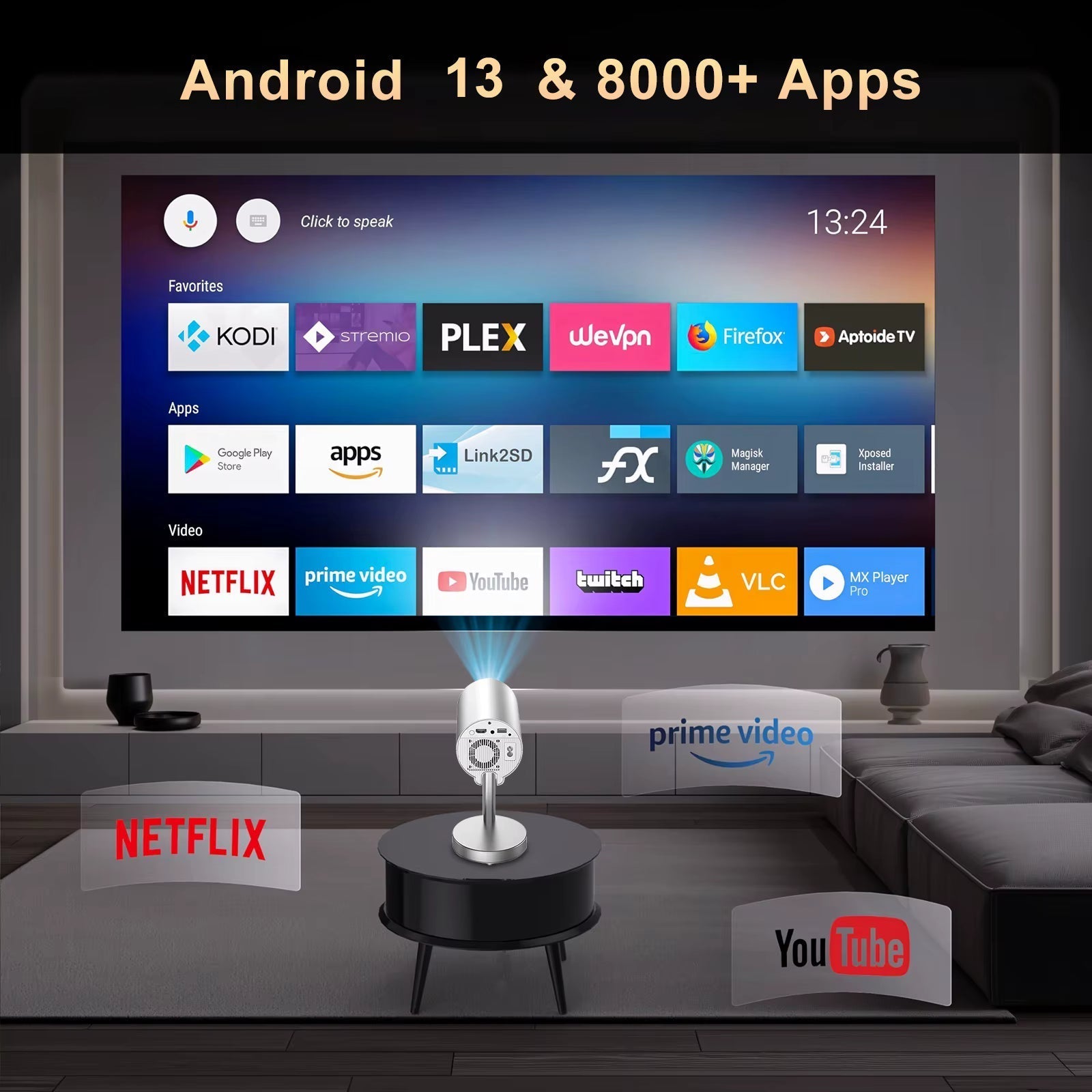 Smart Projector 4k With Wifi And Bluetooth — home decor (view 3)