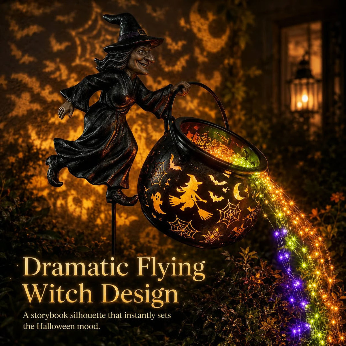 🎃🧙♀️ Halloween Witch Cauldron Projection Garden Light – Magical Outdoor Yard Decor