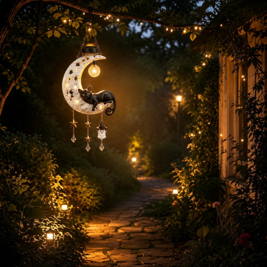 π Halloween Early Bird Sale | 50% OFF Black Cat Moon Solar Lantern
