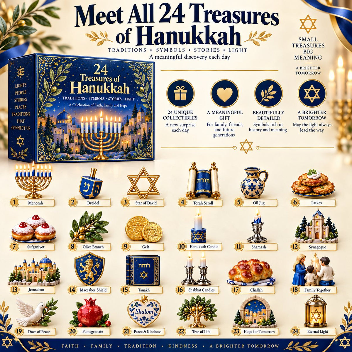 24 Treasures of Hanukkah โ Traditions, Symbols & Light Countdown Calendar