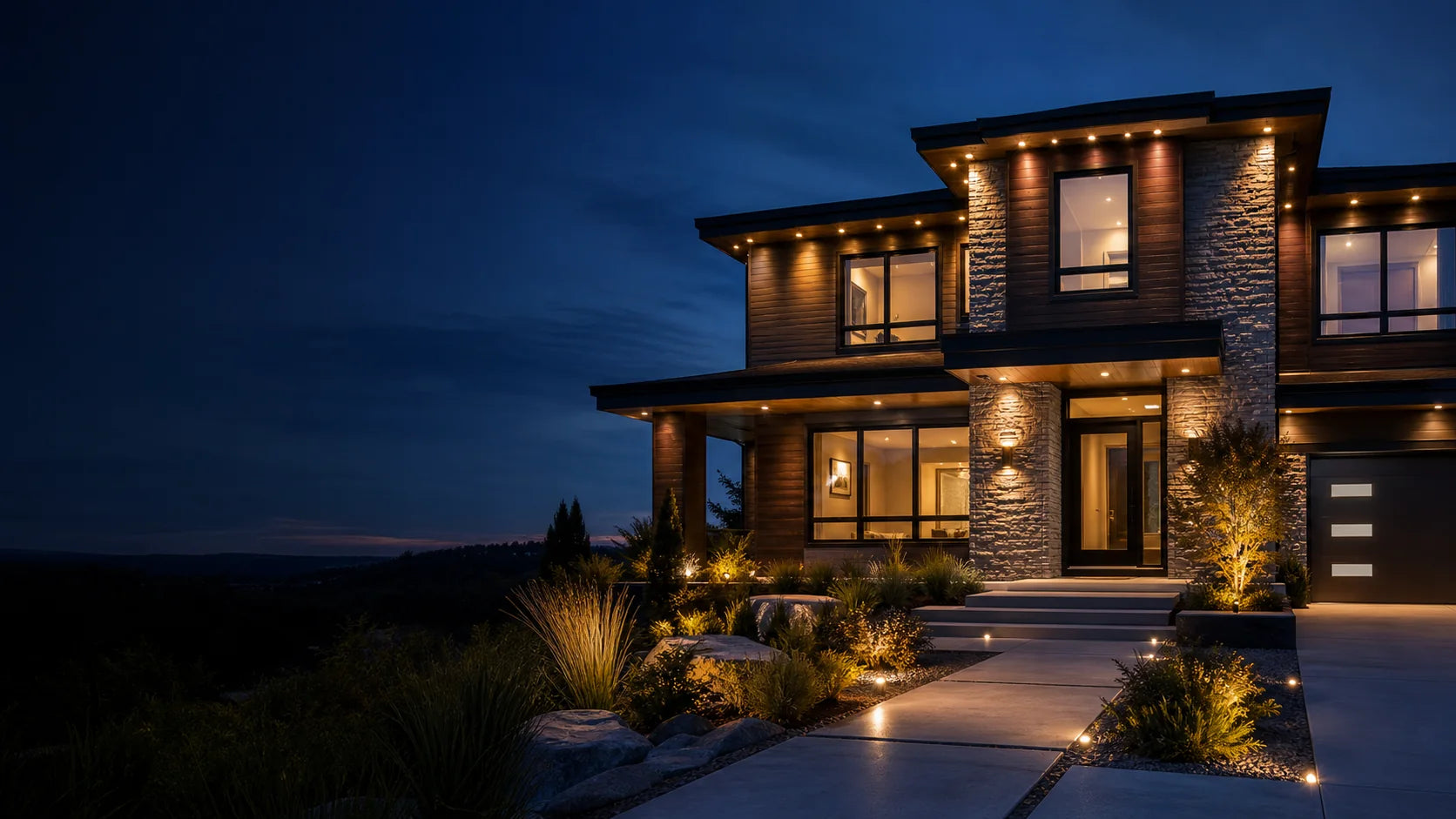 Home illuminated with permanent outdoor LED lights