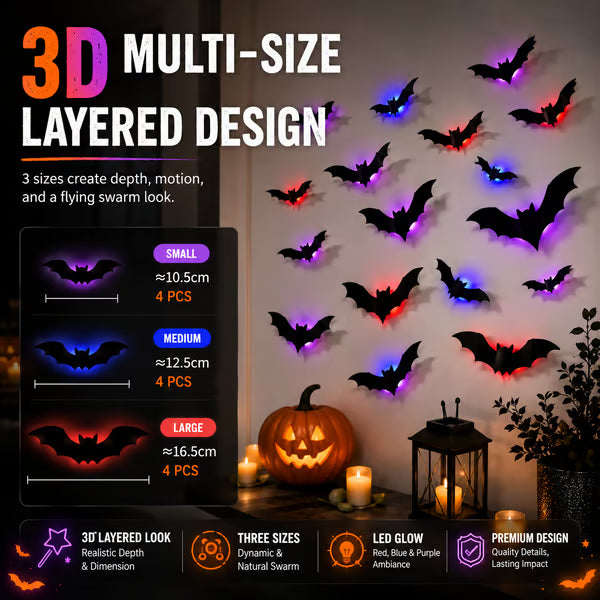 3D LED Bat Stickers — Turn Your Walls Into a Haunted Masterpiece 👻