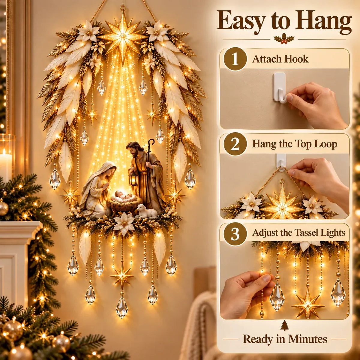 👼 3D Heavenly Angel Wings Nativity Light✨ – Lighted Christmas Wall Decor  ✈️