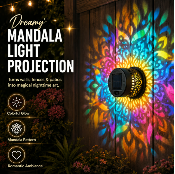 65K+ SOLD!✨Solar Mandala Wall Light | Outdoor Garden Fence Projector Lamp 🪐🌌