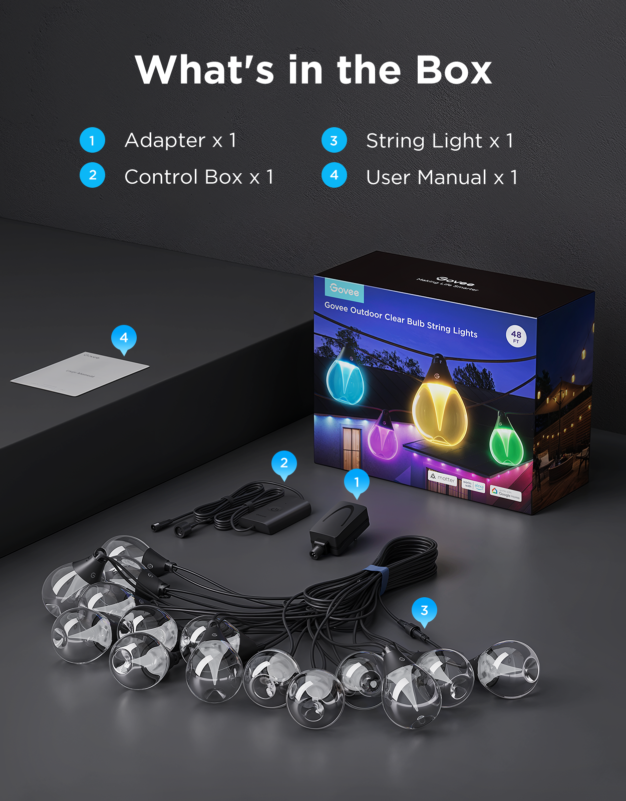 Refurbished Govee Outdoor Clear Bulb String Lights