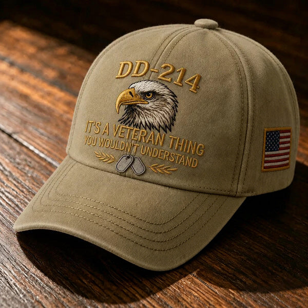 DD-214 Veteran 3D Embroidered Cap - "IT'S A VETERAN THING YOU WOULDN'T UNDERSTAND" 🎁 Free Honor Coin With Every Cap Purchase
