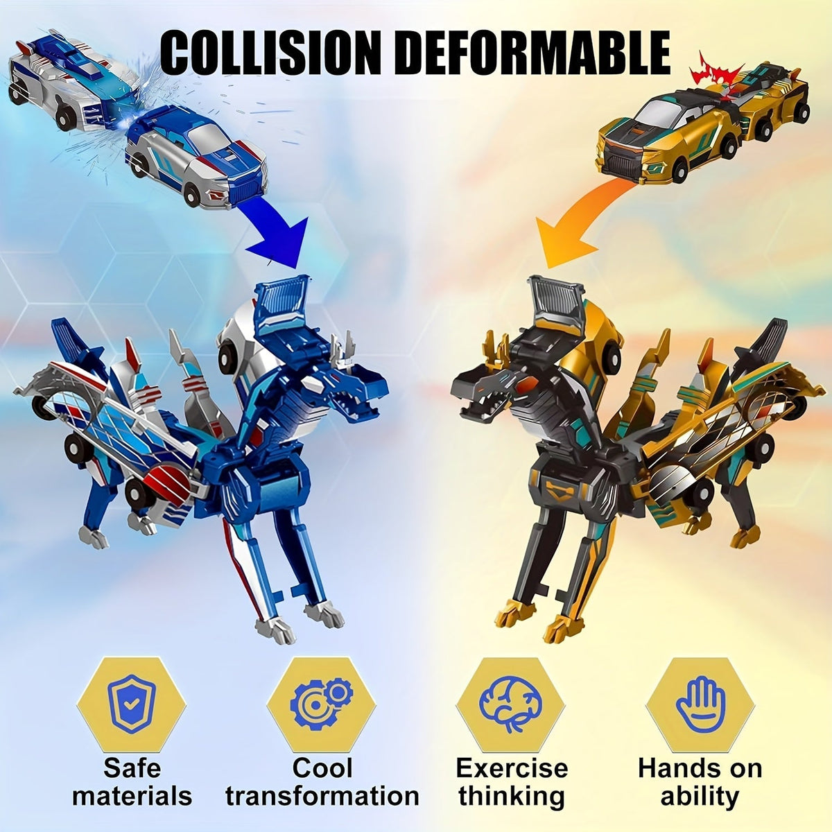 ⛄2-in-1 Transforming Race Car Dinosaur Automatic Transforming Toy