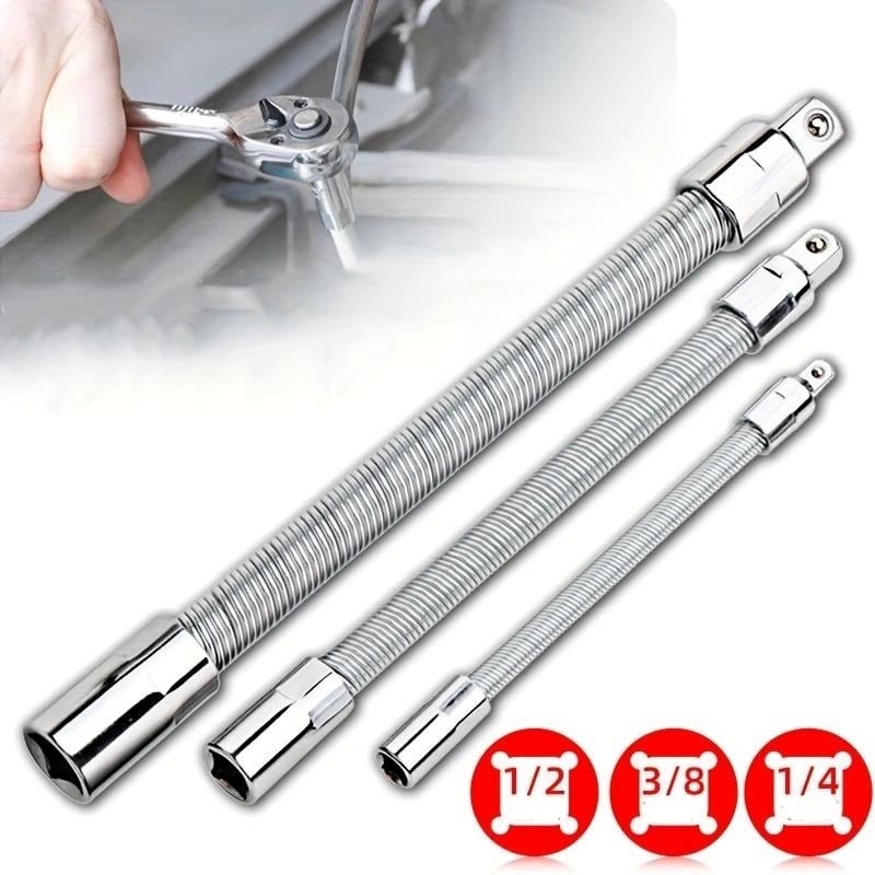 2026 Hot Sale💖1/2 Inch 35cm Socket Ratchet Wrench Set - 3 Bendable Shafts, Wrench Extender Tool, Connecting Rod