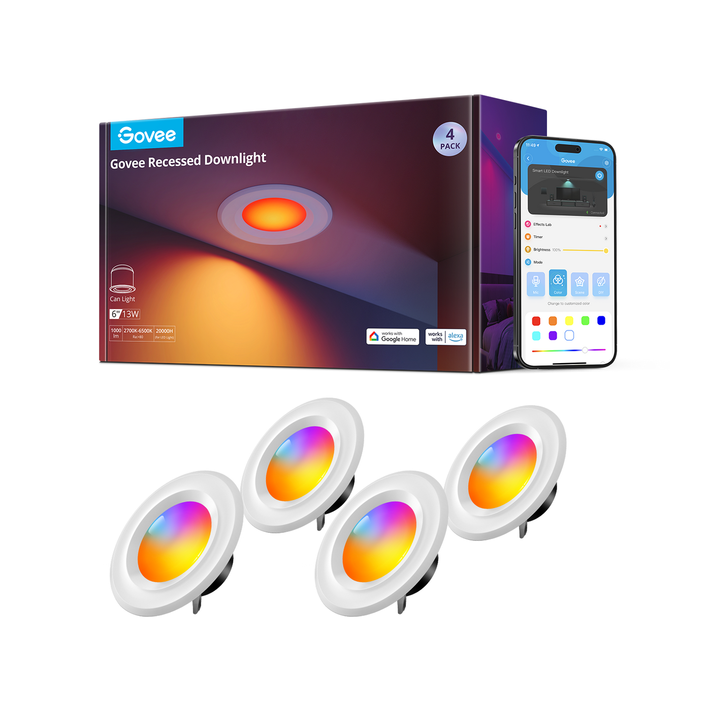 Refurbished Govee 6-Inch Smart Retrofit Recessed Can Lights