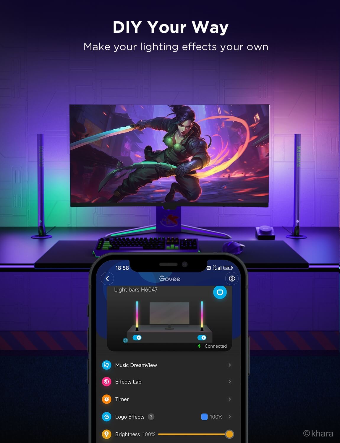 Refurbished Govee RGBIC Wi-Fi Gaming Light Bars with Smart Controller