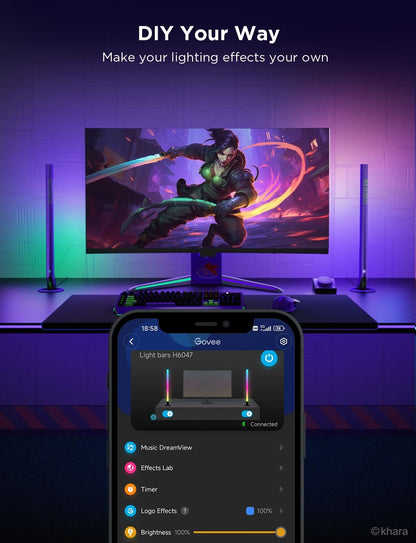 Refurbished Govee RGBIC Wi-Fi Gaming Light Bars with Smart Controller