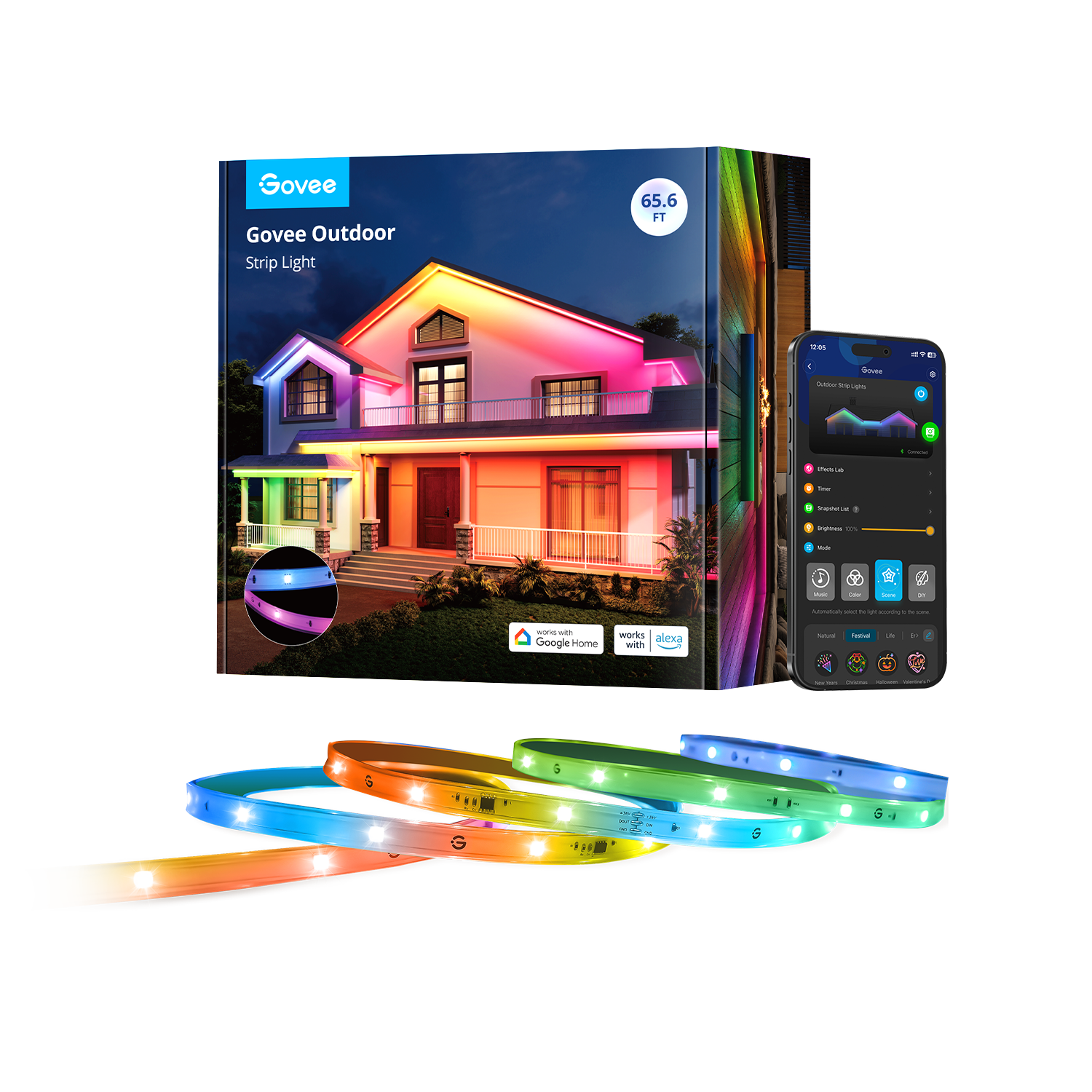 Refurbished Govee Wi-Fi RGBIC Outdoor Strip Lights