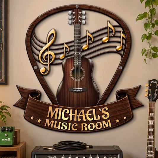 Custom Shaped Metal Sign - Personalized Birthday Gifts For Guitar Lovers, Husband, Son, Grandson, Brother, Grandpa, Dad, Yourself - Play It Loud