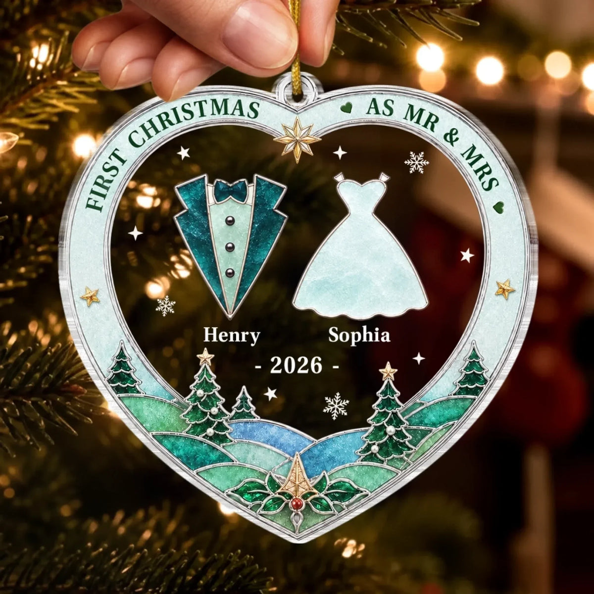 Custom First Christmas Acrylic Ornament - Personalized Anniversary Christmas Wedding Gifts For Husband And Wife, Him And Her - Cozy Newlywed Christmas Era