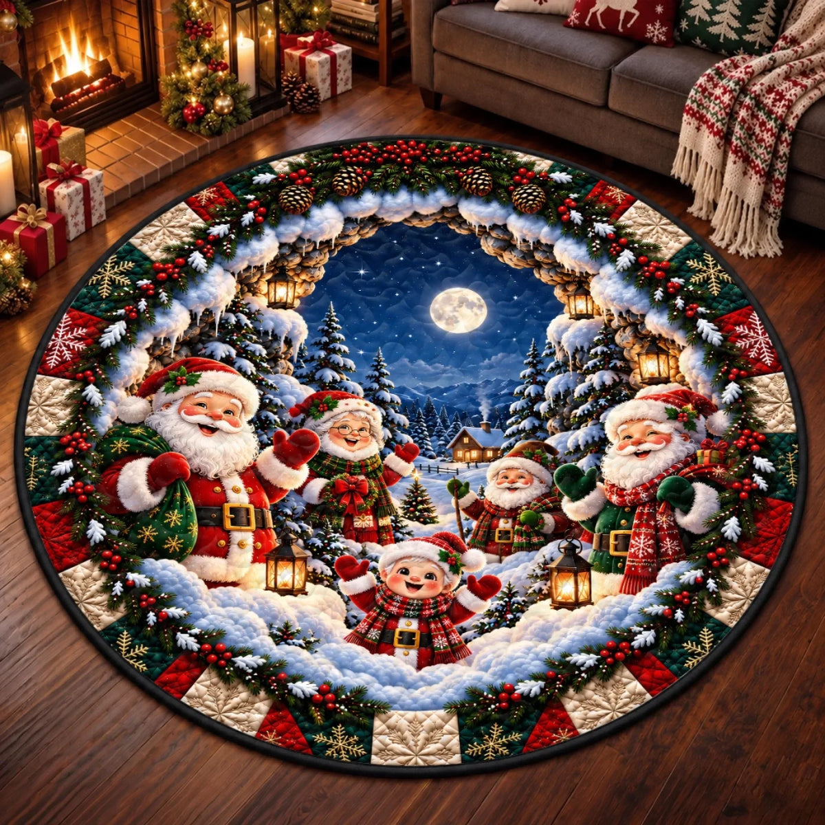 Custom Quilted Round Mat - Personalized Christmas Birthday Gifts For Mom, Dad, Brother, Sister - Warm Wishes In Winter Wonder