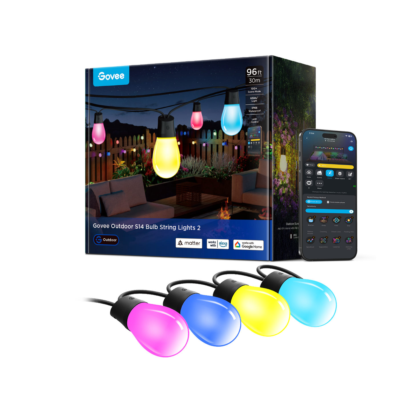 Refurbished Govee Smart Outdoor S14 Bulb String Lights 2