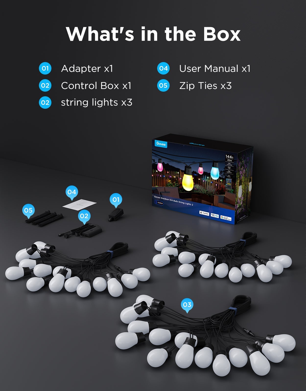 Refurbished Govee Smart Outdoor S14 Bulb String Lights 2
