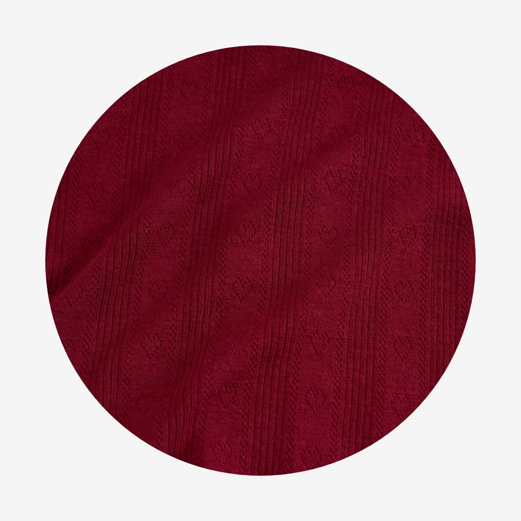 Burgundy Pointelle Lettuce Edge Shirt