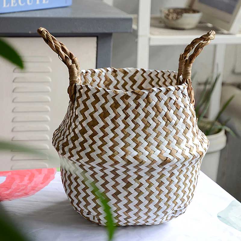 Boho Woven Basket Set – White
