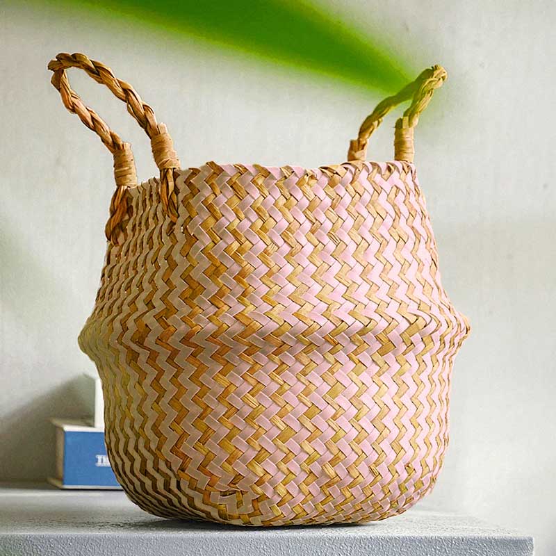 Boho Woven Basket Set – Pink