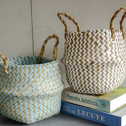 Boho Woven Basket Set – White