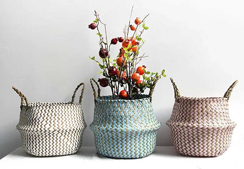 Boho Woven Basket Set – White