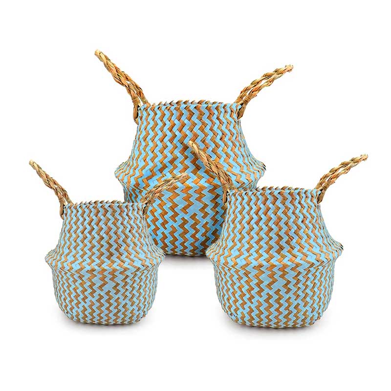 Boho Woven Basket Set – Blue