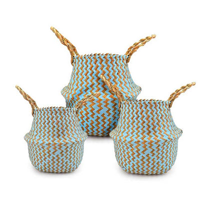 Boho Woven Basket Set – Blue
