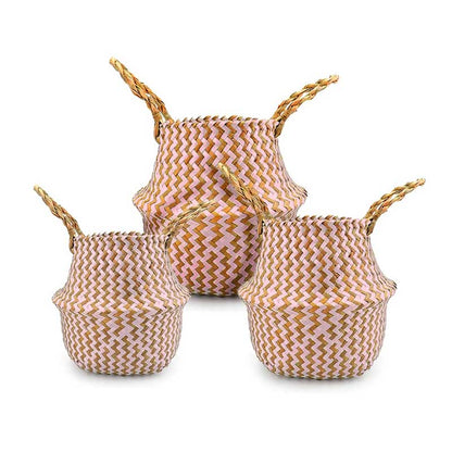Boho Woven Basket Set – Pink