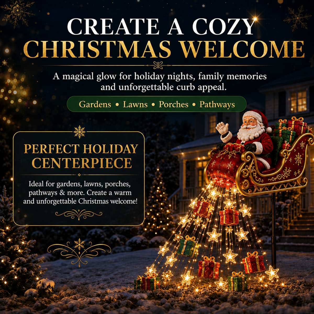✨🎅✨ 2026 New Santa’s Flying Sleigh Gift Cascade – Solar Christmas Garden Light