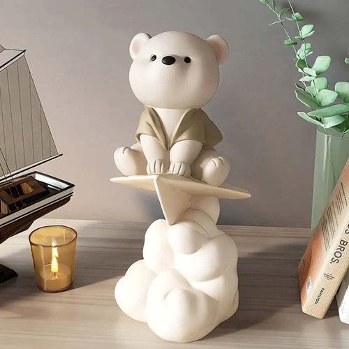 Teddy Bear Paper Plane Beige Decorative Sculpture