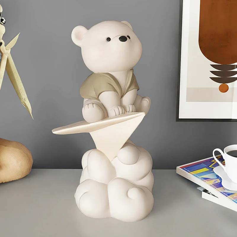 Teddy Bear Paper Plane Beige Decorative Sculpture