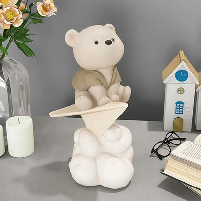 Teddy Bear Paper Plane Beige Decorative Sculpture