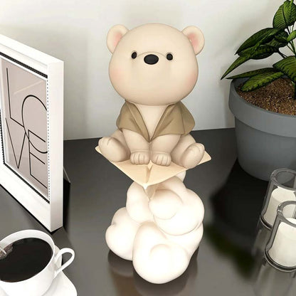 Teddy Bear Paper Plane Beige Decorative Sculpture