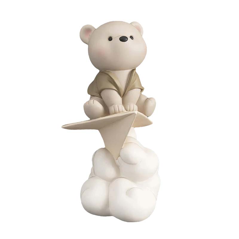 Teddy Bear Paper Plane Beige Decorative Sculpture