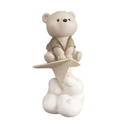 Teddy Bear Paper Plane Beige Decorative Sculpture