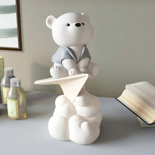 Teddy Bear Paper Plane Gray Decorative Sculpture