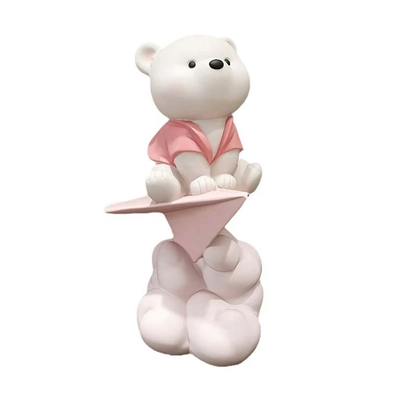Teddy Bear Paper Plane Pink Decorative Sculpture